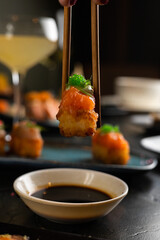 Sushi on Black Stone Table