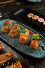 Sushi on Black Stone Table