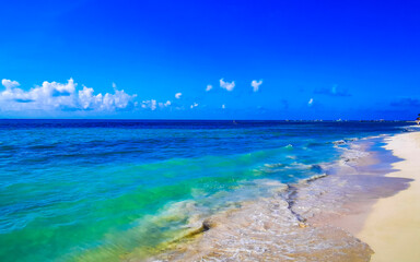 Tropical Caribbean beach clear turquoise water Playa del Carmen Mexico.