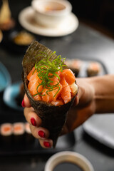 Sushi on Black Stone Table