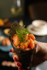Sushi on Black Stone Table