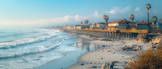 Fototapeta premium Scenic Coastal Town: Historic Pier in Stunning
