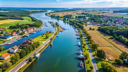 Europe, Schleswig Holstein, Germany, industrial, engineering, shipping industry, Baltic Sea, scenic, A beautiful aerial view of the Nord Ostseekanal near Kiel Schleswig Holstein Germany