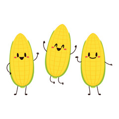 Corn cartoon vector. Cute vegetable vector character isolated on white. Corn mascot.