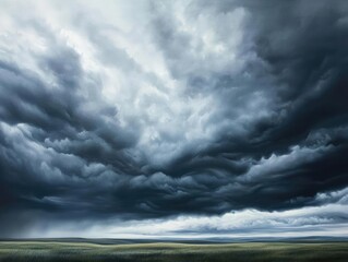 Obraz premium A dramatic sky filled with dark, swirling clouds over a vast landscape, hinting at an impending storm.