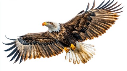 Obraz premium Bald eagle soaring on white background