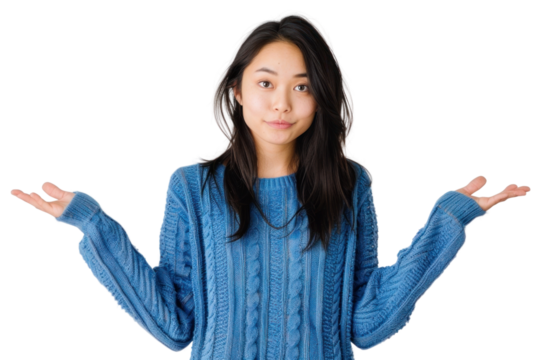 PNG Asian woman wearing blue sweater clothing knitwear apparel.