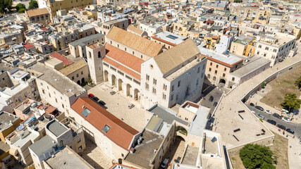 Fototapeta premium Aerial view of the Pontifical Basilica of Saint Nicholas in the old town of Bari, Puglia, Italy. It is a Catholic Church in the historic center of the city built in the Apulian Romanesque style.