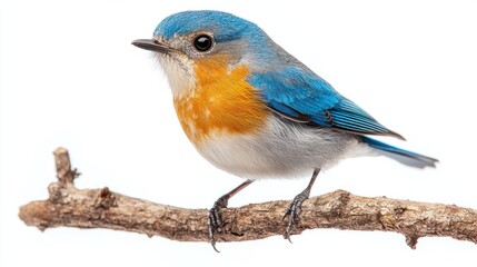 Obraz premium Close-up of a bluebird on a branch, isolated on white
