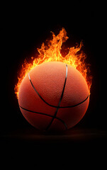 Fototapeta premium A basketball with a flame on it. The ball is red and the flame is orange. The image has a dark background