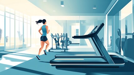 Woman Running on Treadmill in Modern Gym