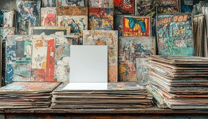 Fototapeta premium A Stack of Vintage Comic Books on a Tabletop