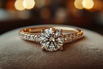 A sparkling diamond ring rests on luxurious velvet, capturing elegance and value.