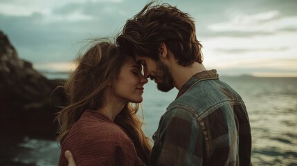 Couple in Love Enjoying a Coastal Moment
