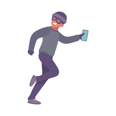 Man Criminal Escape with Smartphone Commit Crime and Theft Vector Illustration