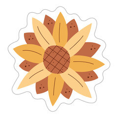 Sticker with an abstract sunflower. Color flat vector illustration.