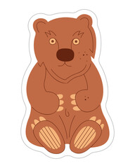 Sticker with bear. Color flat vector illustration.