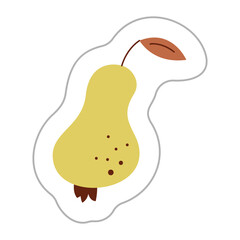 Sticker with a pear. Color flat vector illustration.