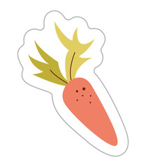 Sticker with a carrot. Color flat vector illustration.