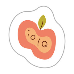 Sticker with a half of apple. Color flat vector illustration.