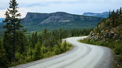 Fototapeta premium Winding road in mountainous pine forest, rugged and challenging