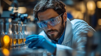 Scientist testing quantum dot solar cells in a laboratory focusing on energy conversion efficiency
