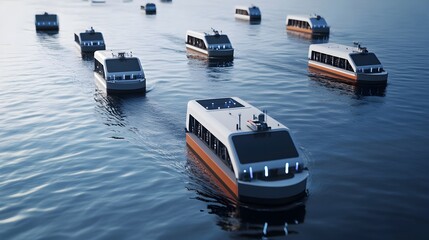 Obraz premium Autonomous cargo ships in a smart port, depicting the future of shipping.