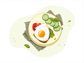 breakfast plate, egg, cucumber, lettuce, tomato, healthy breakfast