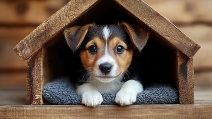 Fototapeta na wymiar Adopted pet in a new home on white background
