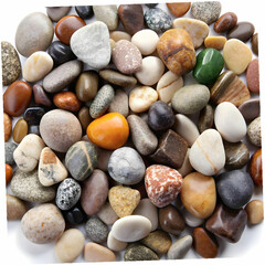 a close up of a lot of rocks and rocks on a white