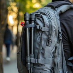 Portable Tripod Folded in Backpack with Compact Design Close-up