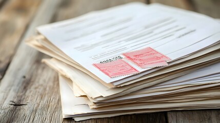 Stack of loan documents with rejected stamps, illustrating loan denial and debt
