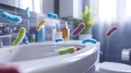Pathogenic bacteria on bathroom countertops,germs, bathroom,illustrating potential health hazards