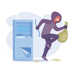 Man Criminal with Sack of Money Commit Crime and Theft Vector Illustration