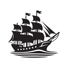 Whaling Ship Silhouette Vector Illustration – High-Quality Graphics for Commercial Use