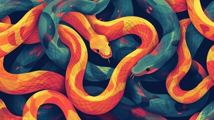 Fototapeta premium Background of snakes. Colorful snakes wallpaper vector illustration.