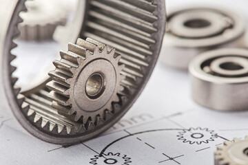 Gears, bearings and mechanism parts.Elements of mechanical blocksand construction.