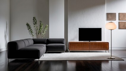 A Modern Living Room With A Modular Sofa And TV Unit Interior