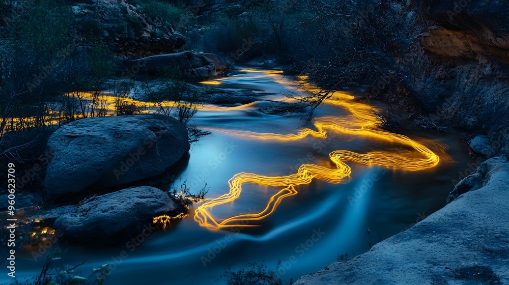 Wall mural streams of light trails creating intricate patterns, organic shapes, vibrant and captivating.