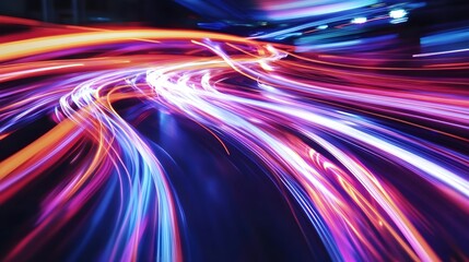 Light trails forming dynamic patterns, organic shapes, vibrant and energetic.