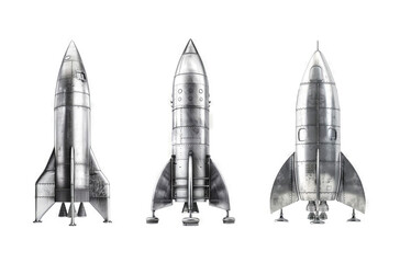 Collection of silver rocket models