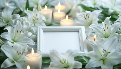 White Lilies, Candles, and a Blank Picture Frame