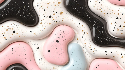 Obraz premium Abstract colorful patterns with black, pink, and white shapes on a textured surface enhancing a modern design aesthetic