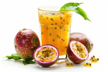 Fototapeta premium Passion fruit juice on white background Passiflora foetida