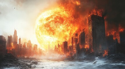 Clipart depicting human extinction scenarios and global effects on a white background