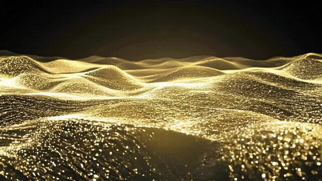 Camera movement and effects static video establishing scene beautiful abstract wave background with sparkling glittery texture effect gold and silver colour rendered in 3d
