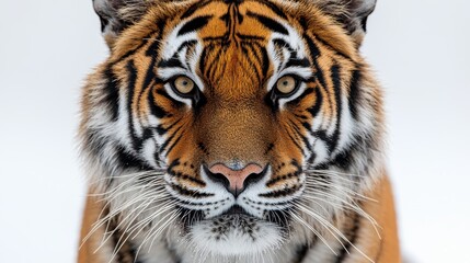 Fototapeta premium Close-up of a tiger's face with detailed features on a white background