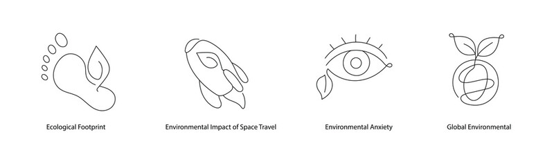 Global Environmental Impact - Icons Representing: Global Environmental, Environmental Impact of Space Travel, Environmental Anxiety, Ecological Footprint