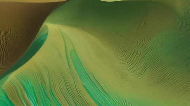 Static video establishing scene; beautiful abstract wave background with leafy, organic texture effect, green and brown colour rendered in 3d