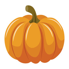 Large orange pumpkin with stem. Vector illustration isolated on white background.